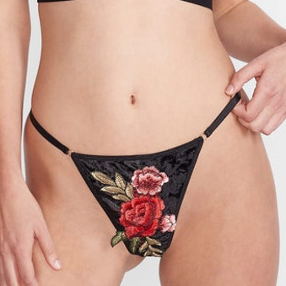NWT KILO BRAVA Floral Crushed Velvet Low Rise G-String Sz XL - Picture 3 of 9